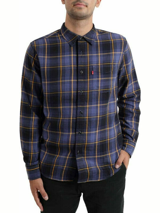 Sunset 1 Pocket Long-sleeved Cotton Shirt Checked Purple