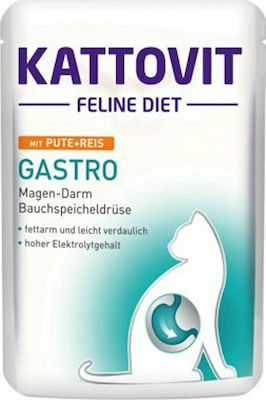 Kattovit Feline Diet Храна за мокри котешки хранилки за възрастни кастрирани котки с чувствителен стомах с Чантичка с Турция Гастро 85гр 1бр