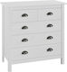 Hill Range Chest of Drawers of Solid Wood with 5 Drawers White 79x40x80cm