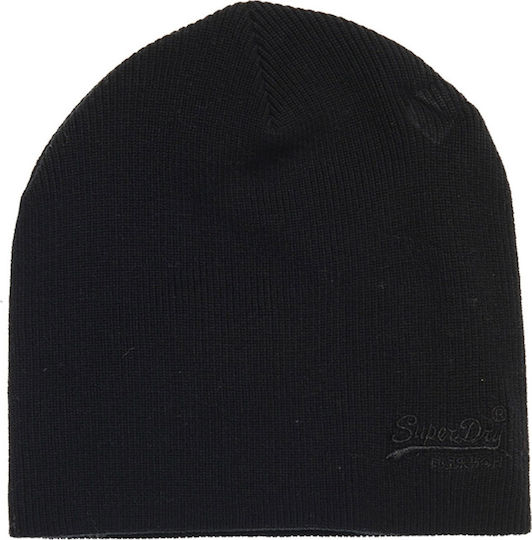 Label Beanie Beanie with Rib Knit in Black color