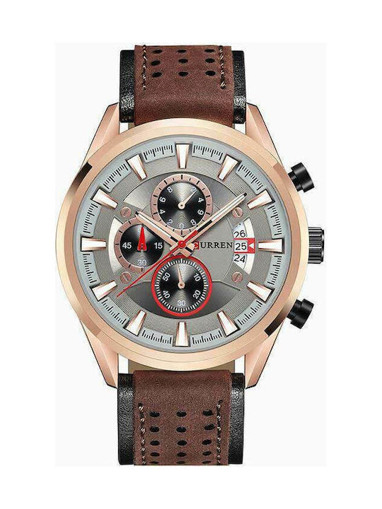 Curren Watch Chronograph Battery with Leather Strap Brown/Gray