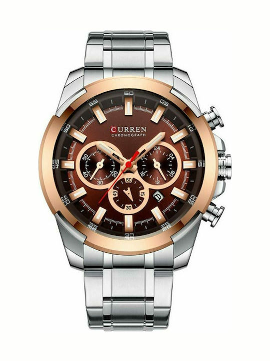 Curren Men's Watch 48mm Chronograph Battery with Silver Metal Bracelet