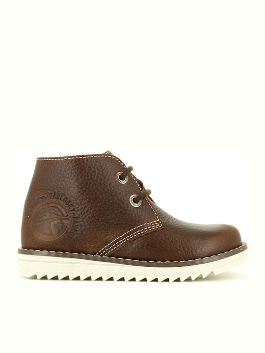 Pablosky Leather Kids Boots with Laces Brown