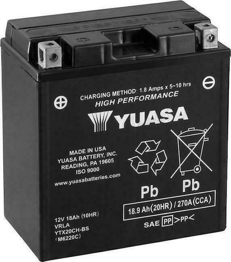Yuasa Μπαταρία Μοτοσυκλέτας YTX20CH-BS με Χωρητικότητα 18.9Ah