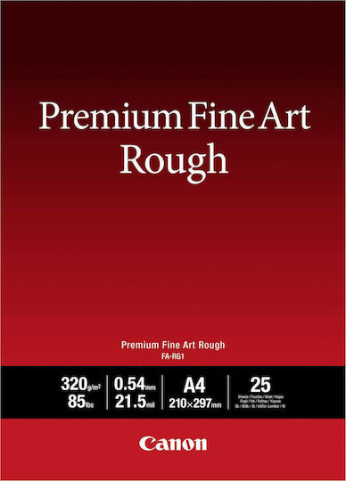 Canon FA-RG1 Photo Paper Premium Fine Art Rough A4 (21x30) 320gr/m² for Printers Inkjet 25 Sheets