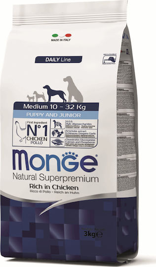 Monge Daily Line Puppy & Junior Medium 3kg Hrană Uscată pentru Căţei de Rase Medii cu Pui