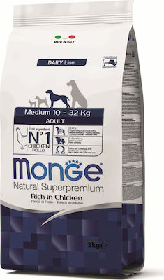 Monge Daily Line Medium 3kg Trockenfutter für erwachsene Hunde mittlerer Rassen mit Huhn