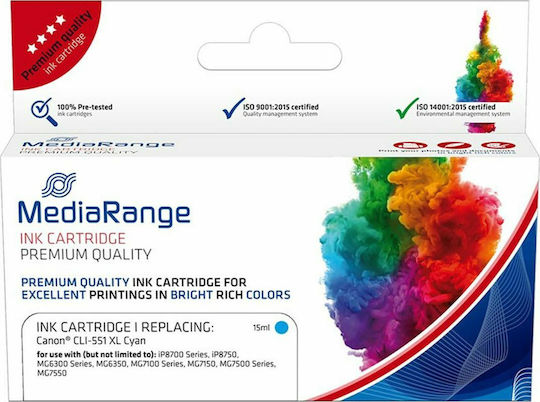 MediaRange Συμβατό Μελάνι Εκτυπωτή InkJet Canon CLI-551C XL 360 Σελίδων 15ml Κυανό