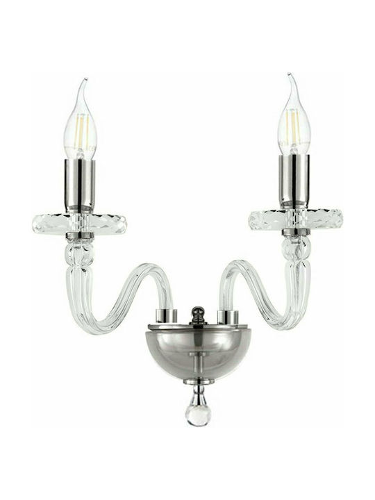 Ondaluce AP.BACH/2SP Classic Lamp Wall with Socket E14 Silver 38x36x20cm