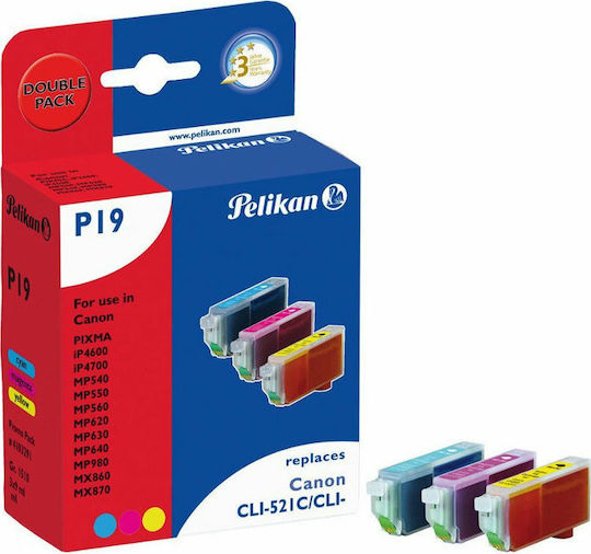 Pelikan P19 Πακέτο Συμβατών Μελανιών Εκτυπωτή InkJet Canon CLI-521 9ml Πολλαπλό (Color) 3τμχ