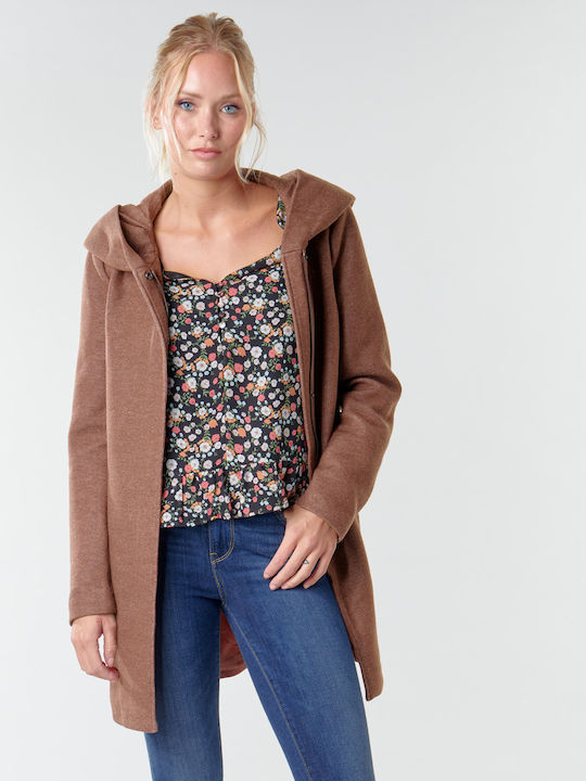 Only Women's Short Coat with Hood Chocolate