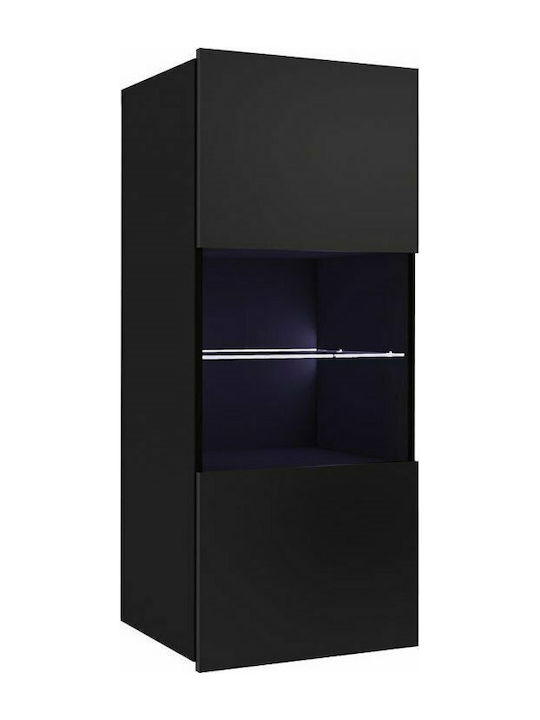 Calabrini Wall Living Room Display Cabinet made of Particleboard with Glass & Lighting Black 45x32x116cm