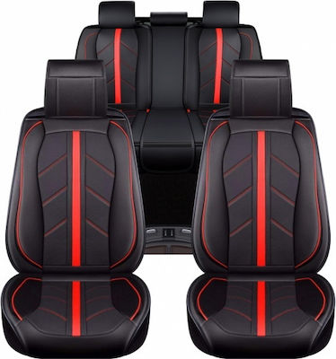 Leatherette Seat Covers Set 9pcs Red / Black