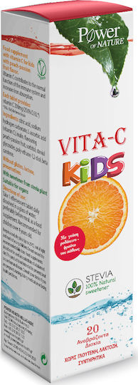 Power Of Nature Vita-C Kids Πολυβιταμίνη για Ενέργεια & Ενίσχυση του Ανοσοποιητικού 100mg Peach Passion Fruit 20 αναβράζοντα δισκία