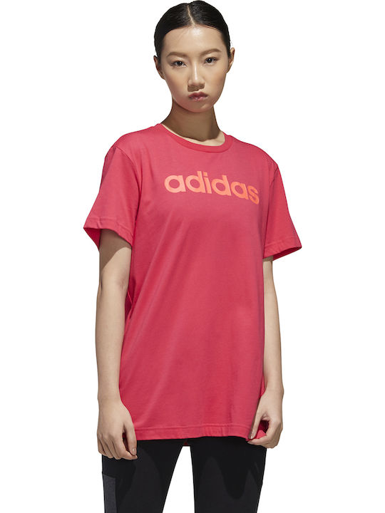 Adidas Essentials Linear Women's Athletic Cotton Blouse Short Sleeve Fuchsia