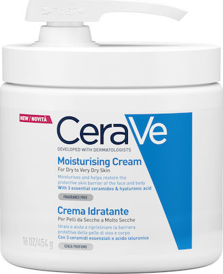 CeraVe Moisturising Pumpe Feuchtigkeitsspendende Creme Körper mit Hyaluronsäure für trockene Haut 454gr