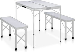 vidaXL Aluminum Foldable Picnic Table in Case με 2 Πάγκους 90xx70cm White