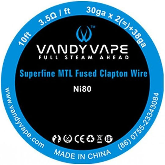 Vandy Vape Wire for D.I.Y E-Cigarette Ni80 Superfine MTL Fused Clapton 3m