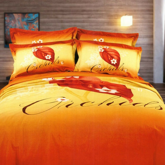 Palatex Set Cearșafuri cu Elastic 160x200+25cm. Panel 50070 Portocaliu 4buc