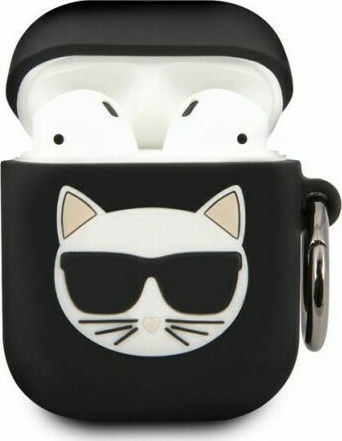 Karl Lagerfeld Choupette Fun Silicone Case with Keychain Black for Apple AirPods