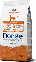 Monge Natural Superpremium Sterilised Ξηρά Τροφή για Ενήλικες Στειρωμένες Γάτες με Πάπια 10kg