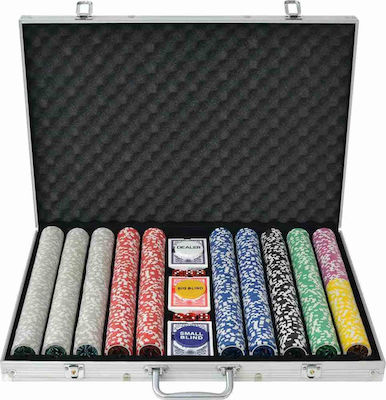 vidaXL Set von 1000 nummerierten Pokerchips 11.5gr in Koffer mit 3 Kartenspielen