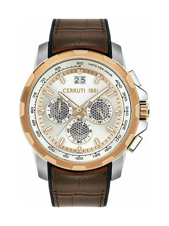 Cerruti Grigno Uhr Chronograph Batterie mit Braun Lederarmband