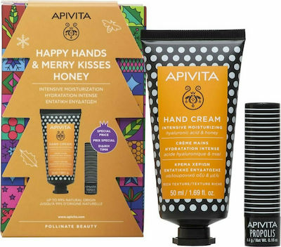 Apivita Women's Moisturizing Cosmetic Set Happy Hands & Merry Kisses Suitable for Dry Skin with Lip Balm / Hand Cream 50ml