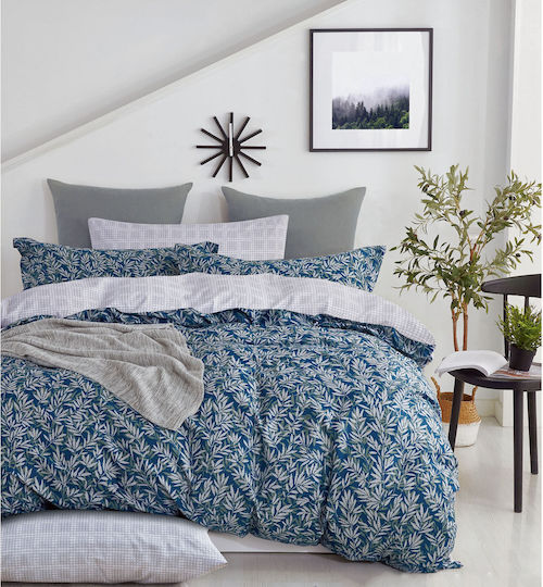 Homeline Duvet Cover Set Cotton Satin Queen with 2 Pillowcases 225x245 1329 Blue