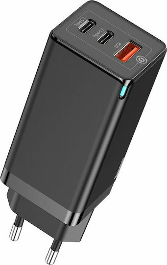 Baseus Wireless GaN Charger with USB-A and 2 USB-C Output Ports 65W Quick Charge 3.0 / Power Delivery Black