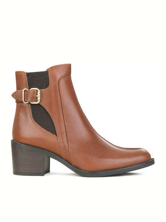 Leather Women's Chelsea Boots with Medium Heel Tabac Brown
