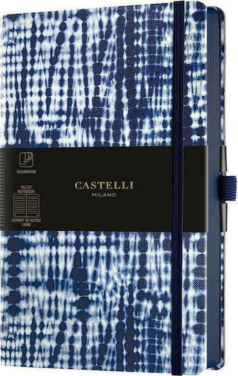 Castelli Shibori Jute Carnet A5 Cu dungi cu Elastic și Suport pentru Stilou Albastru