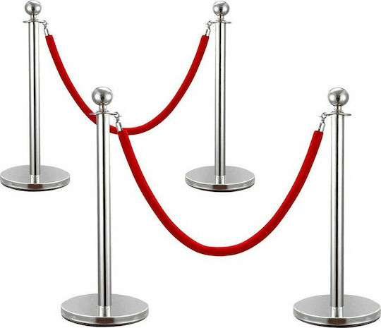Next Systems Safety Barrier Post Silver Set of 4 pieces with 2 Red Velvet Ropes 1.5mx100cm RPS-100-SET-4-VELVET-RED-2