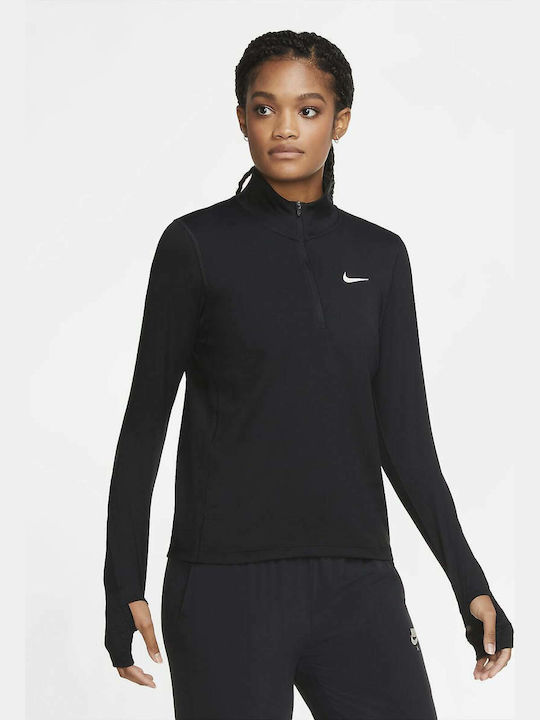 Nike Dri-Fit Element Μακρυμάνικη Γυναικεία Αθλητική Μπλούζα Μαύρη