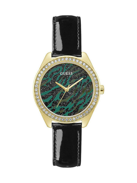 Guess Ziggy Watch with Leather Strap Black