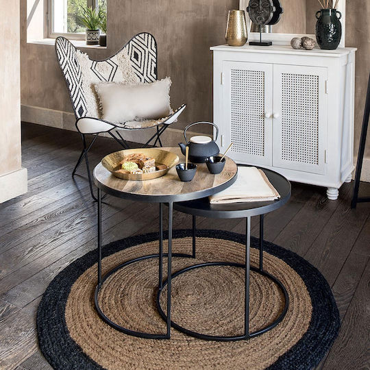 Atmosphera Jute Teppich Außenbereich Rund aus Jute Black Reli