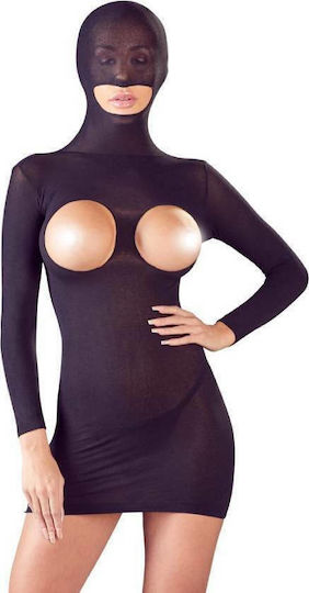 Mandy Mystery Open Breasts Mini Dress with Hood - Black