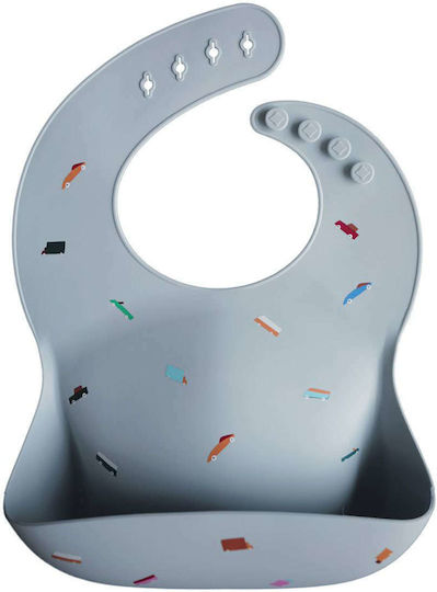 Mushie Retro Cars Waterproof Bib Silicone with Button & Pocket Gray