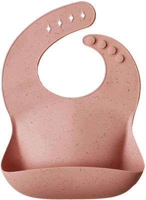 Mushie Terrazzo Waterproof Bib Silicone with Button & Pocket Peach