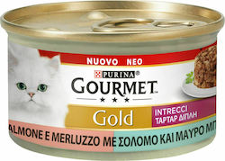 Purina Gourmet Gold Nasses Katzenfutter für Katze in Dose mit Kabeljau und Lachs 85gr