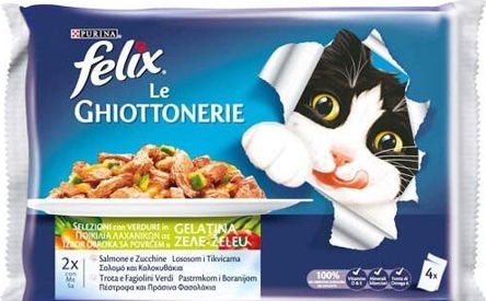 Felix Υγρή Τροφή για Ενήλικες Γάτες σε Φακελάκι με Λαχανικά, Πέστροφα και Σολομό 4x100gr