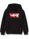 Fleece Kinder-Sweatshirt mit Kapuze und Taschen Schwarz Batwing Screenprint