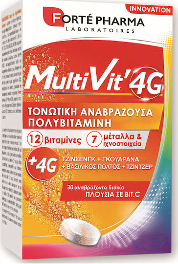 Forte Pharma MultiVit 4G Πολυβιταμίνη για Ενέργεια & Ενίσχυση του Ανοσοποιητικού 30 αναβράζοντα δισκία