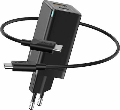 Baseus mit USB-A Anschluss und USB-C Anschluss und Kabel USB-C 45W Stromlieferung / Schnellaufladung 3.0 Schwarz (GaN2)