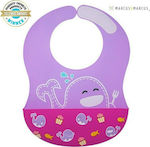 Marcus & Marcus Wide Me Whale Waterproof Bib Silicone with Hoop & Loop Fastener & Pocket Purple