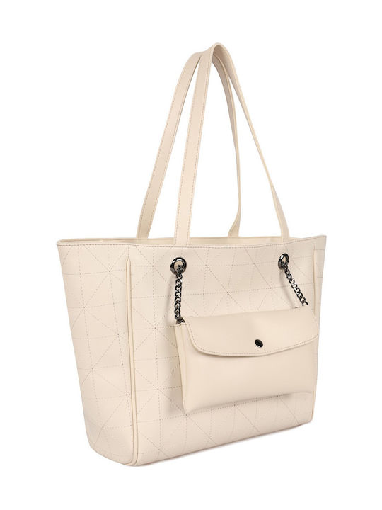 Relief Quilted Geantă de damă Shopper De umăr Bej