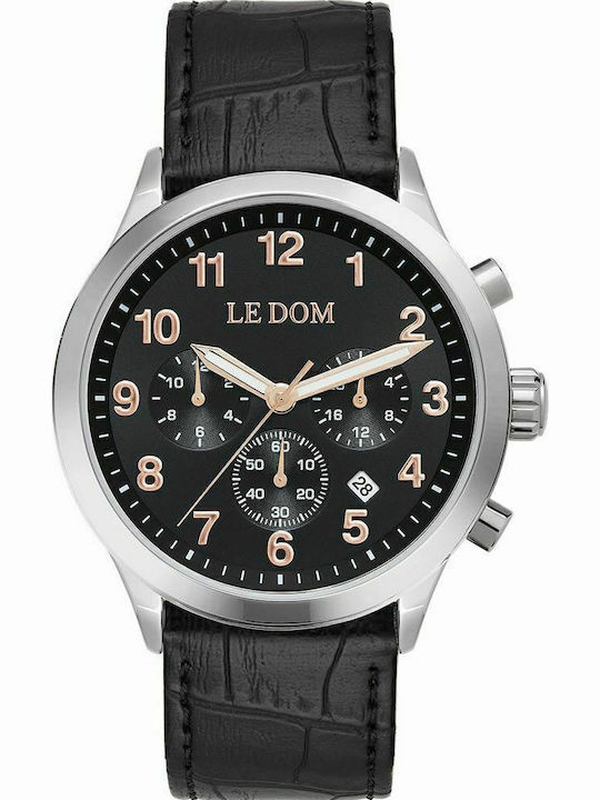 Le Dom Ανδρικό Ρολόι 43mm Μπαταρίας με Μαύρο Δερμάτινο Λουράκι