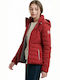 Funky Buddha Women's Short Puffer Jacket for Winter with Hood Red