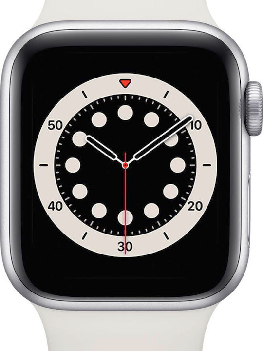 Apple Watch Series 6 Aluminium 44mm Αδιάβροχο με Παλμογράφο (Λευκό)