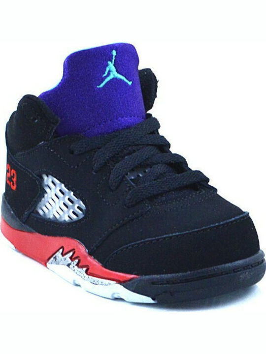 5 Retro Kids Sports Shoes Basketball with Laces Black